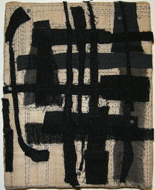 Grid  (2011) Fiber: stitched cloth remains onto hemp, 8” x 10”